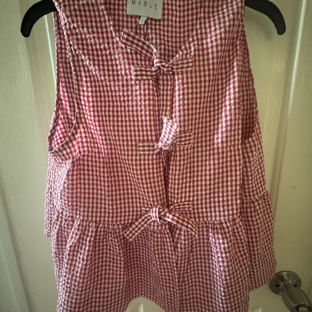 Mable Red Gingham Tie-Front Sleeveless Top
